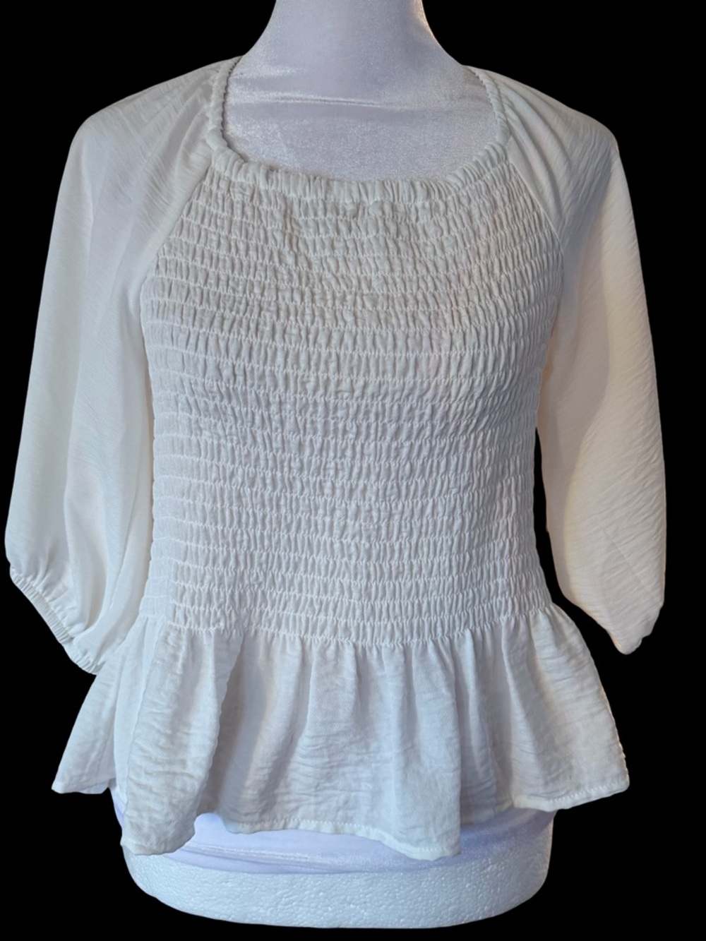 Cato Y2K Elasticized Smock Top With Back Tie Closure In White Size L